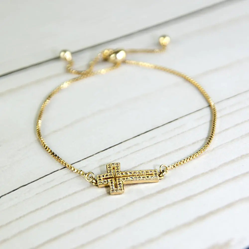 Gold CZ Cross Bangle