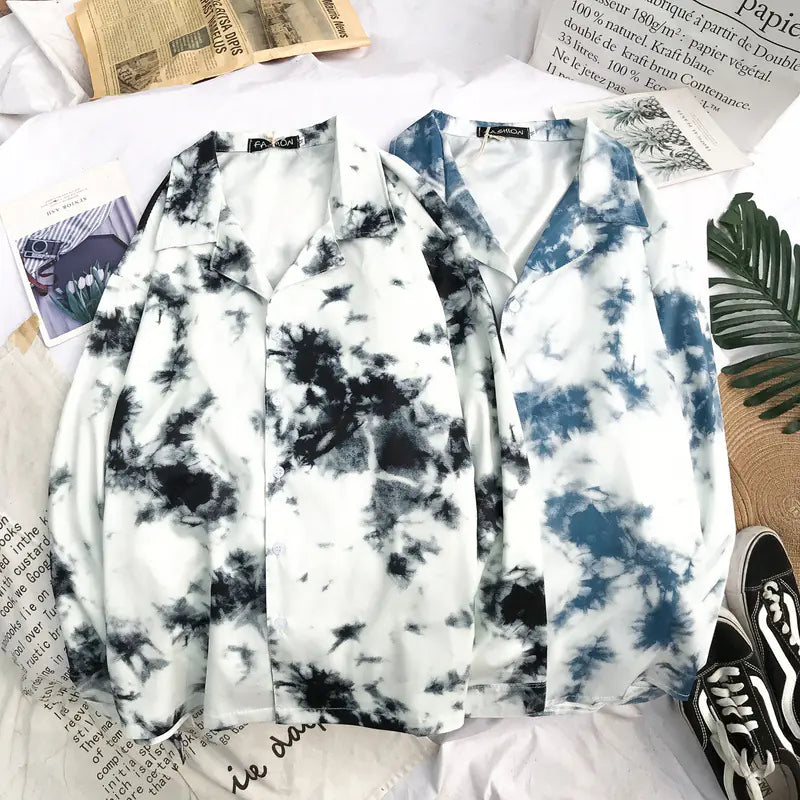 Korean Vintage Tie-Dye Loose Long Sleeve Shirt