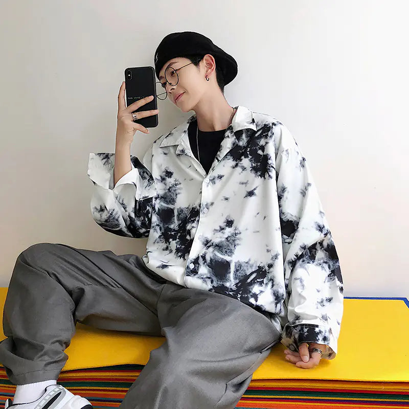 Korean Vintage Tie-Dye Loose Long Sleeve Shirt