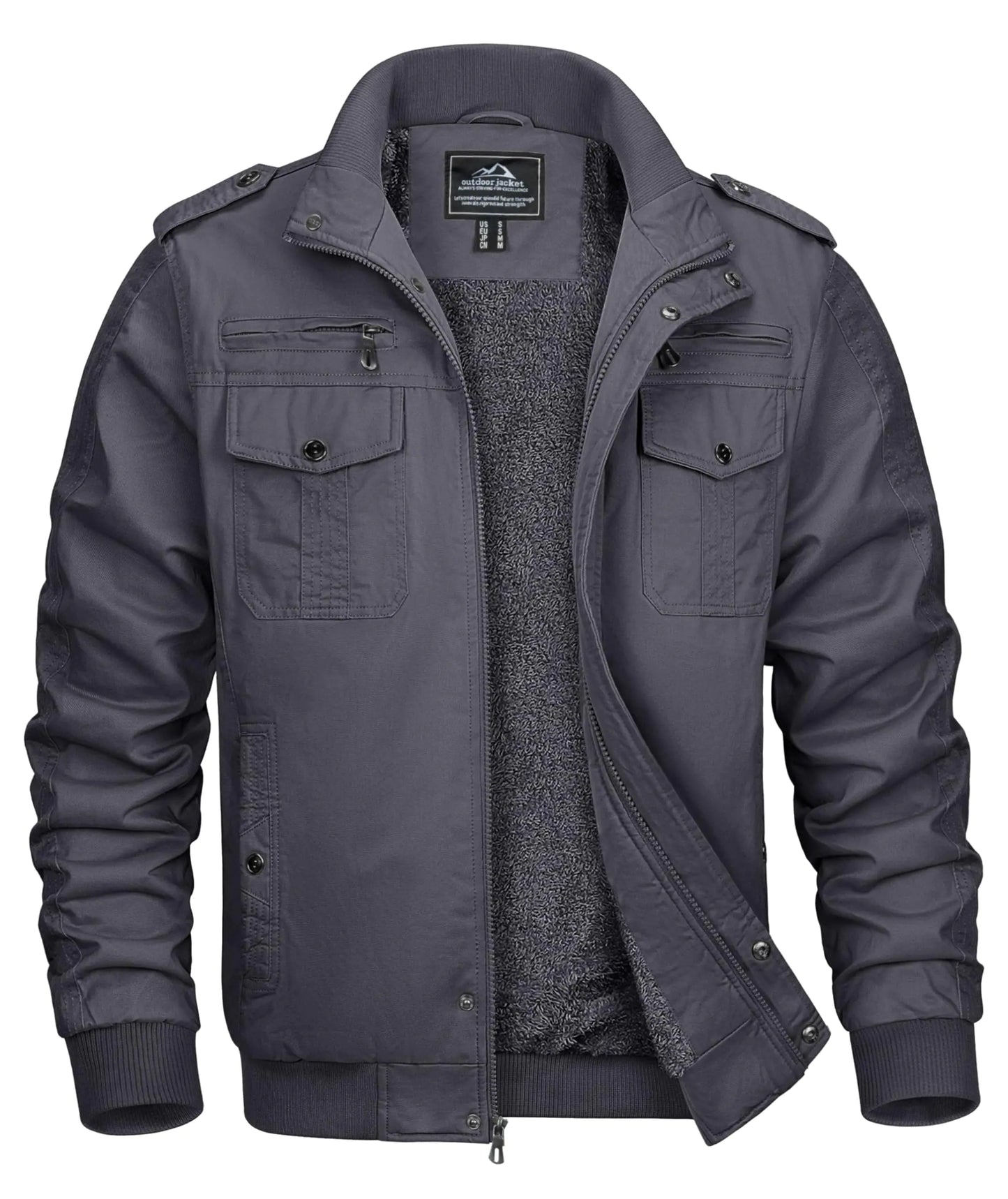 MAGCOMSEN Mens Fleece Jackets & Coats Cargo Trucker Jacket Field Heavyweight Cotton Buttons Jacket Full Zip Jacket Canvas Jacket Dark Grey L