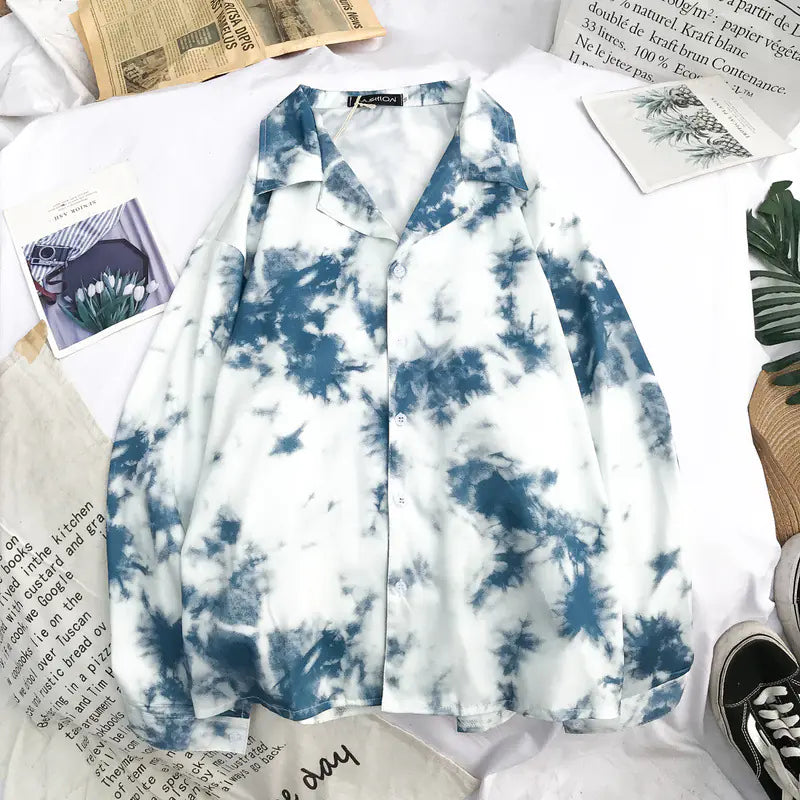 Korean Vintage Tie-Dye Loose Long Sleeve Shirt