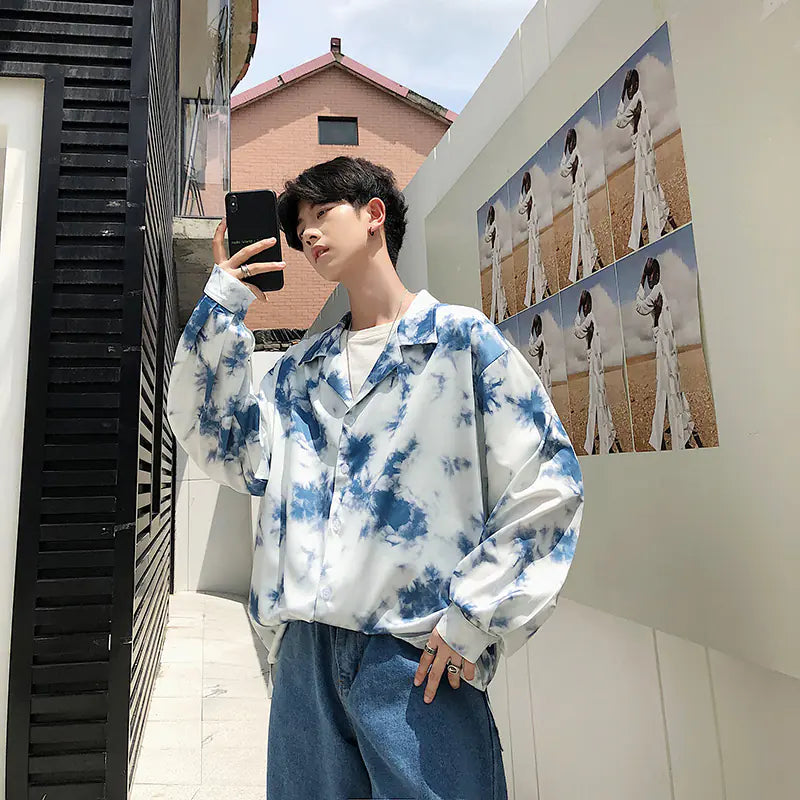 Korean Vintage Tie-Dye Loose Long Sleeve Shirt