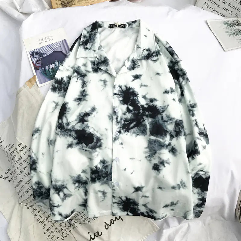 Korean Vintage Tie-Dye Loose Long Sleeve Shirt
