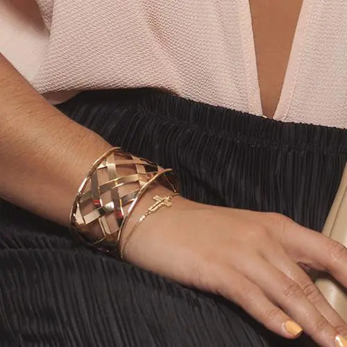 Gold CZ Cross Bangle