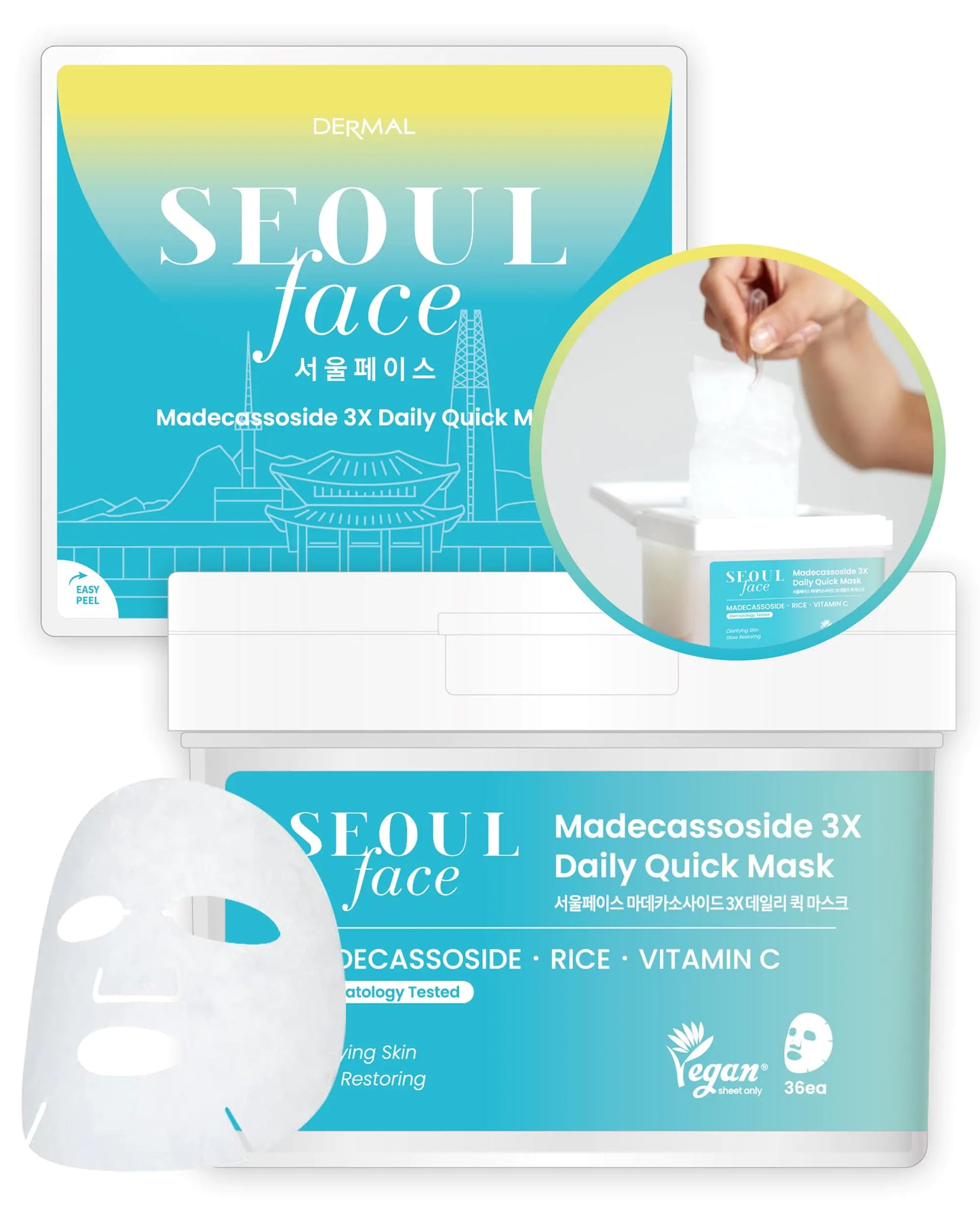Seoul Glow Daily Quick Mask 36 Sheets – Vitamin C & Rice Tencel Facial Skincare