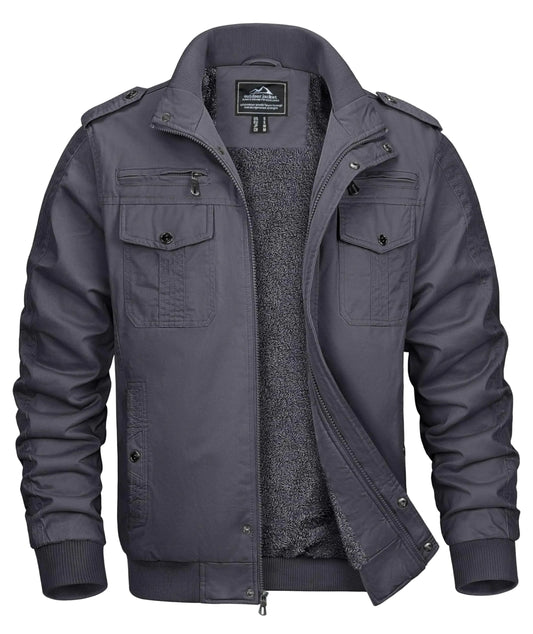 MAGCOMSEN Mens Fleece Jackets & Coats Cargo Trucker Jacket Field Heavyweight Cotton Buttons Jacket Full Zip Jacket Canvas Jacket Dark Grey L